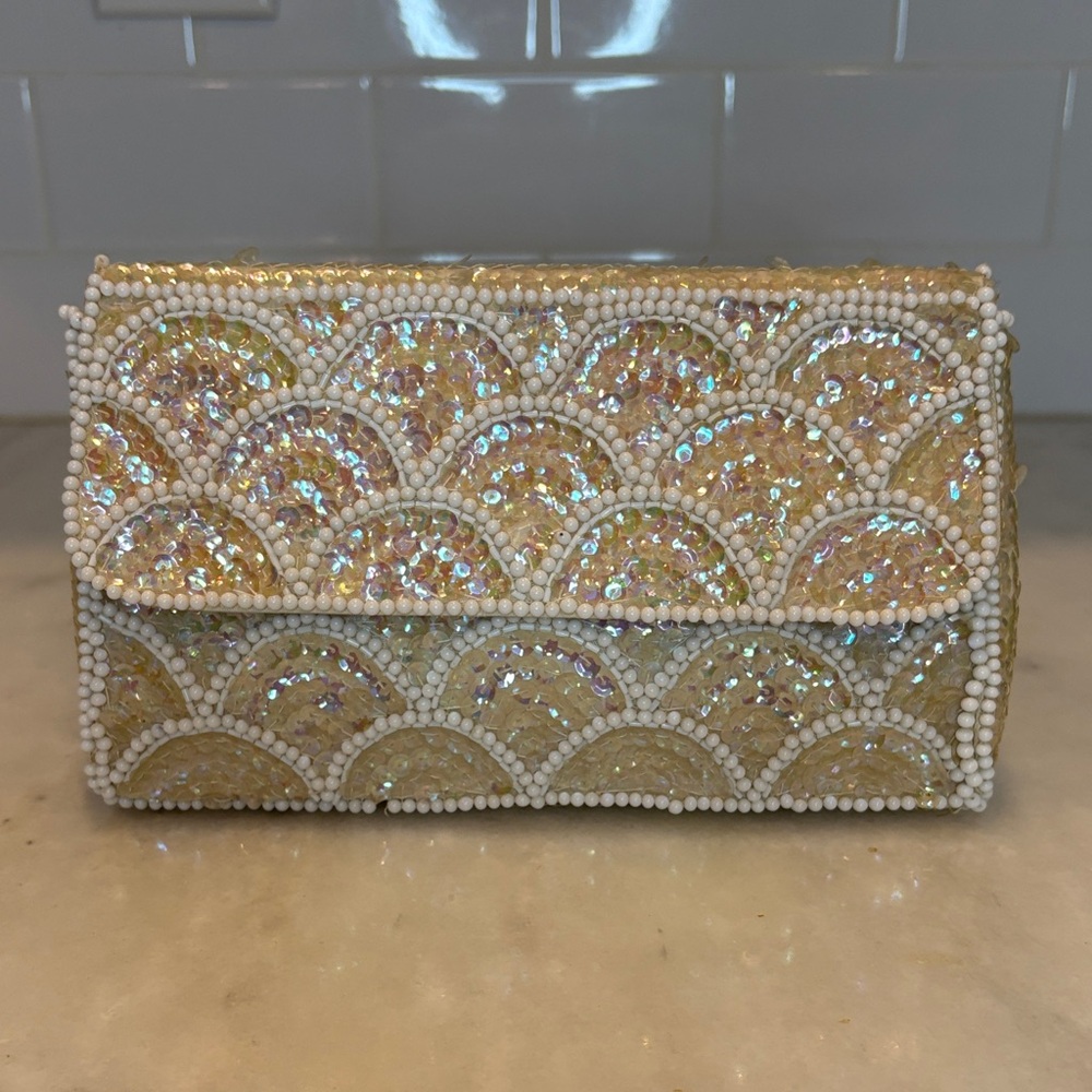 Beaded Iridescent Gold Clutch